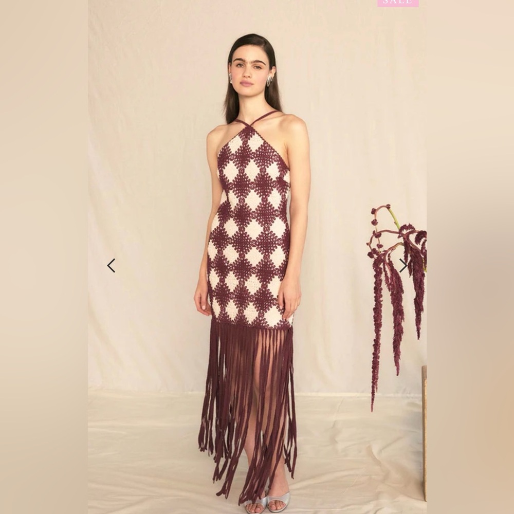SAYLOR Dragana Dress Crochet Halter Fringe Mini Dress